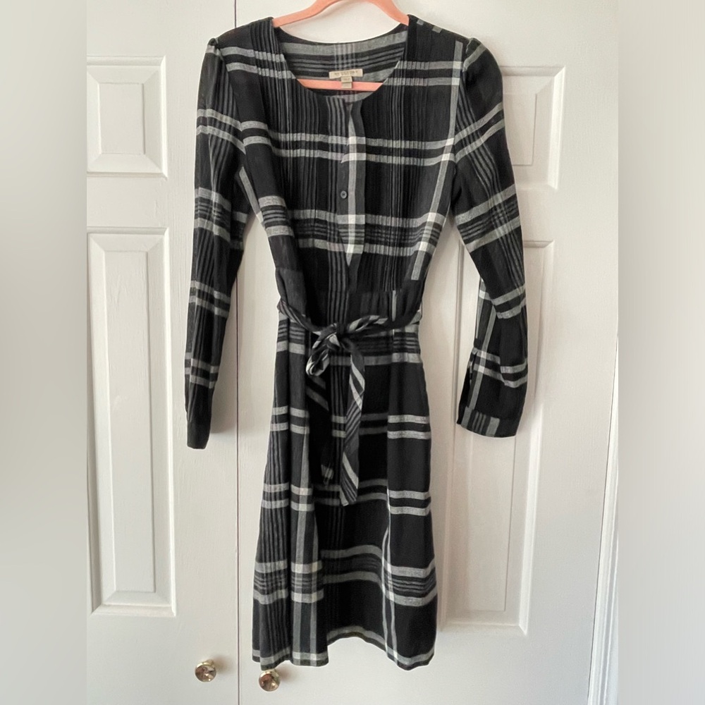 Classic Black Plaid Tie-Waist Dress